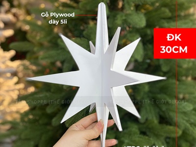 Ngôi sao gỗ 16 cạnh treo đỉnh cây thông Noel - ĐK 30cm PKT-X-07